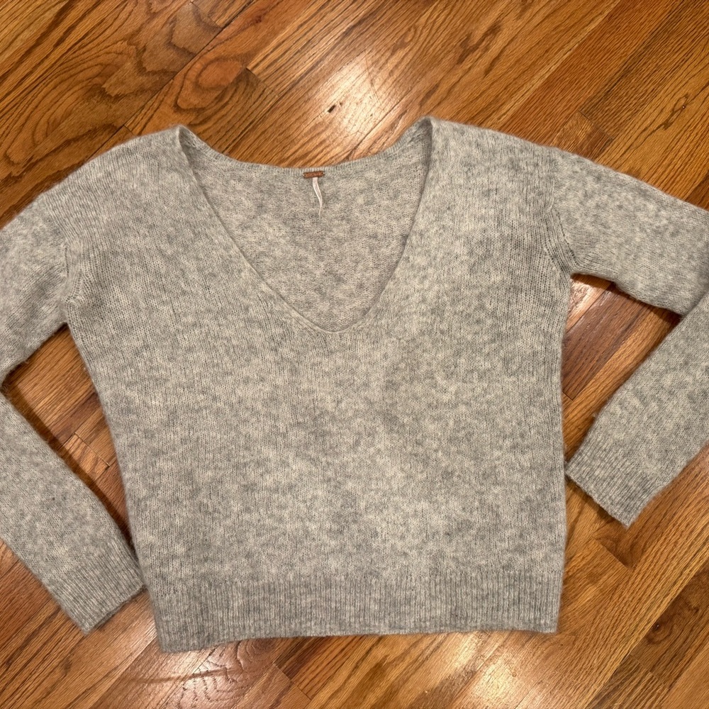 Free People Soft Gray V-Neck Sweater